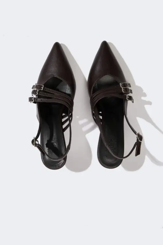 Ayollar ikki bantli baland poshnali sun'iy charm sandal - Qahva - 7