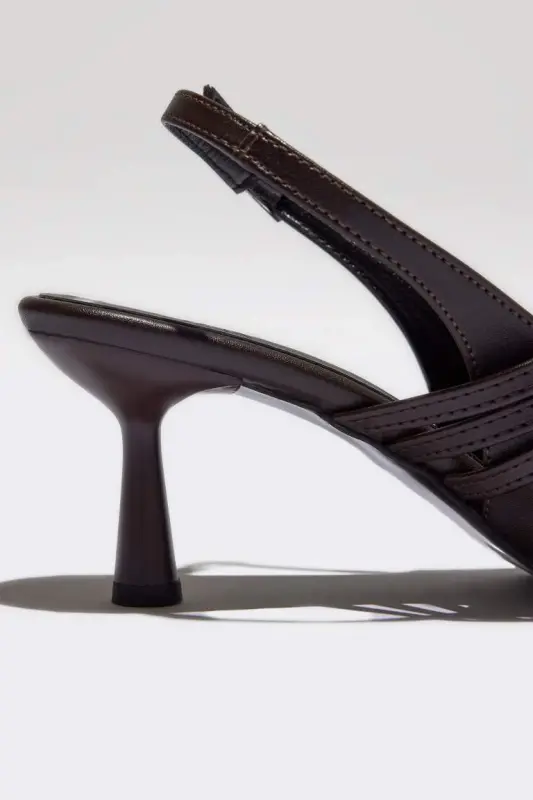 Ayollar ikki bantli baland poshnali sun'iy charm sandal - Qahva - 10