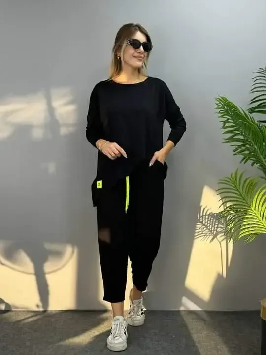 Ayollar Ikki Ip Viskon Paxta Matosi Arma Tafsilotli Ikki Qismli Kostyum - 1