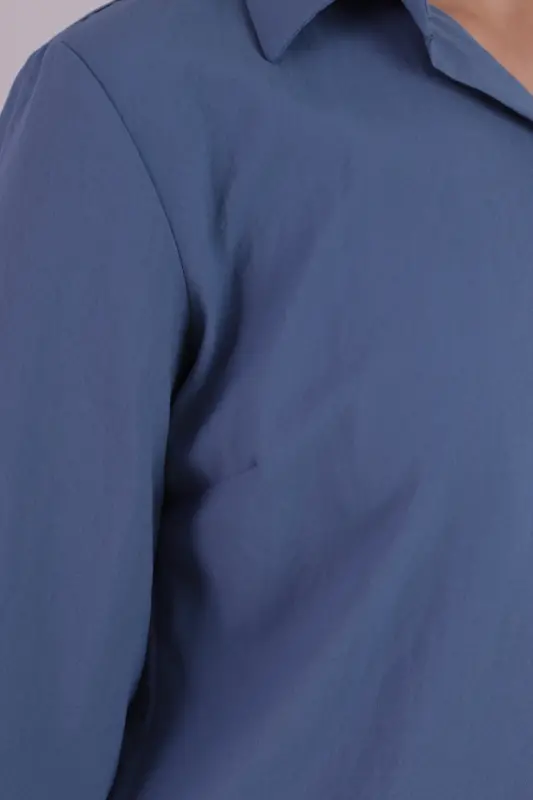 Ayollar Indigo Uzun Yengli Tekis Ko'ylak ARM-18Y001176 - Indigo - 2