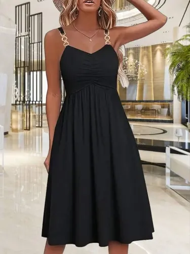 Ayollar Ip Askılı V Yoqali Qisqa Viskoza Ko'ylak - BÜYÜKBEDENIZ (1)