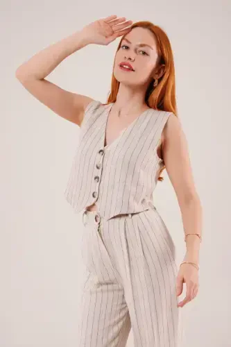 Ayollar jilet shim 2 qismli kostyum - Bej - 1