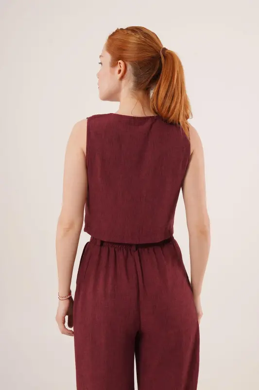 Ayollar Jilet Shim 2 qismli kostyum-Bordo - 6