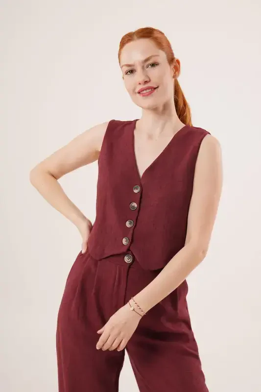 Ayollar Jilet Shim 2 qismli kostyum-Bordo - 4