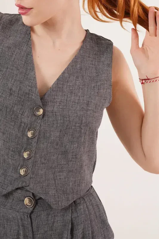 Ayollar jilet shim 2 qismli kostyum - To'q antratsit - 6