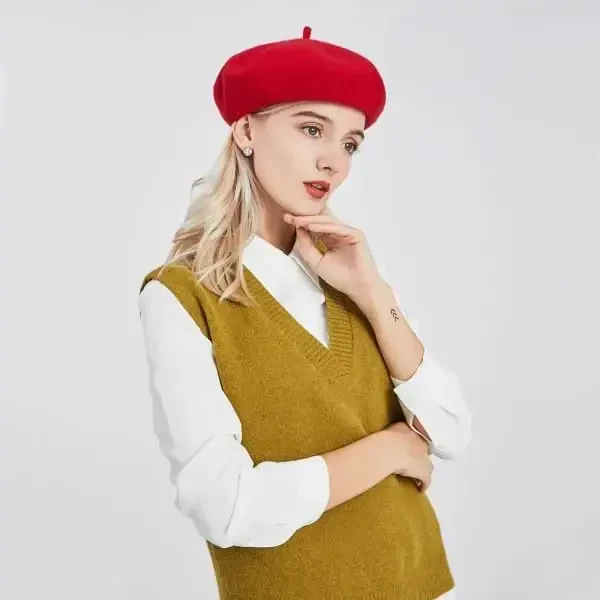 Ayollar jun beret shlyapasi, klassik frantsuz uslubidagi rassom shlyapasi, qizlar uchun bir xil rangdagi zamonaviy qishki iliq shapka - 2