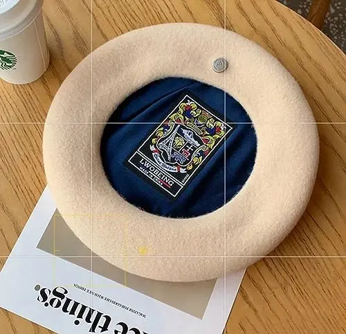 Ayollar jun yün bere şapkalari Klassik Fransiz yün şapka Rassom bere kepkasi Qishki bir xil rangli Fransiz binni kepkasi şapka Vintaj bereler - 3