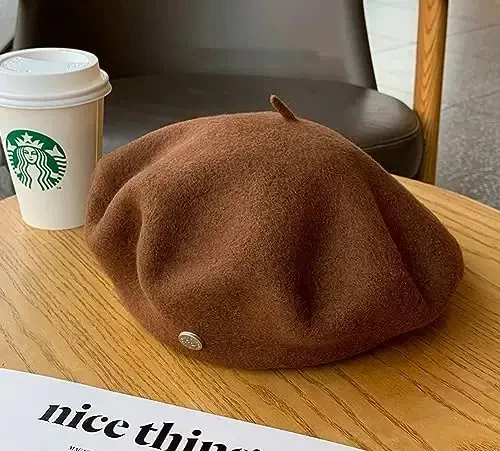 Ayollar junli bere shlyapa Klassik fransuz junli shlyapa Rassom bere kepkasi Qishki qattiq rangli fransuz beanie kepka shlyapa Vintage beretlar - 7