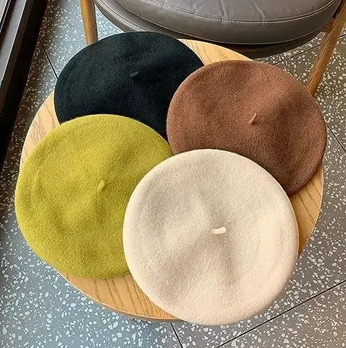 Ayollar junli beret shlyapa Klassik fransuz junli shlyapa Rassom beret qalpog'i Qishki tekis rangli fransuz beanie qalpog'i shlyapa Vintage beretlar - 5