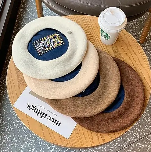 Ayollar junli beret shlyapasi Klassik fransuz junli shlyapasi Rassom beret qalpog'i Qishki tekis rangli fransuz trikotaj shlyapasi Vintage beretlar - 7
