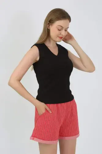 Ayollar Kalin Kamar Sho'rtli Pijama To'plami Qora 3632 - 6