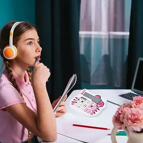 Ayollar kalkulyatorlari, Katta LCD displeyli va sezgir tugmali 12 xonali stol kalkulyatori, quyosh va batareya bilan ikki tomonlama quvvat, ofis, uy, maktab uchun standart funksiya (oq) - 4