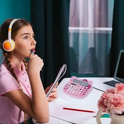 Ayollar kalkulyatorlari, katta LCD displeyli va sezgir tugmali 12 xonali stol kalkulyatori, quyosh va batareyaning ikki tomonlama quvvati, ofis, uy, maktab uchun standart funktsiya (pushti+pushti) - 4