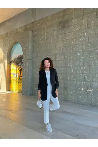 Ayollar kamarli blazer ko'ylagi - qora - 2