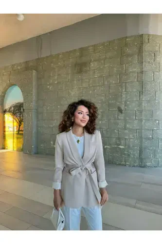 Ayollar kamarli blazeri - krem - 4