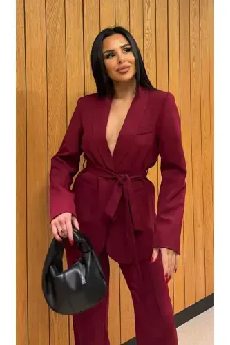 Ayollar kamarli kurtka shim kostyumi Bordo-Bordo - 3