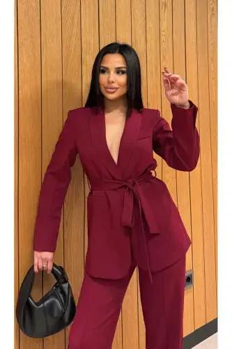 Ayollar kamarli kurtka shim kostyumi Bordo-Bordo - 5