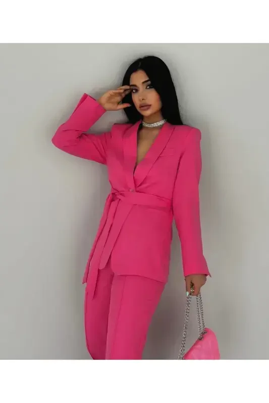 Ayollar kamarli kurtka shim kostyumi fuchsiya-pushti - 2