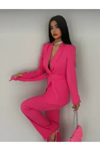 Ayollar kamarli kurtka shim kostyumi fuchsiya-pushti - 3