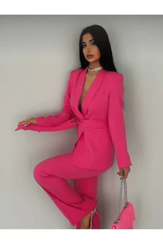 Ayollar kamarli kurtka shim kostyumi fuchsiya-pushti - 3