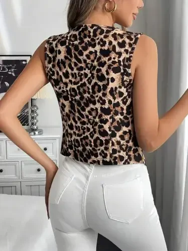 Ayollar kamisoli V-bo'yin old tugmachali leopard naqshli atlas kurtka - 5