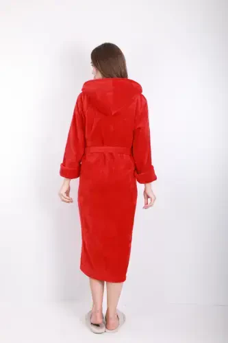 Ayollar kapshonli kashtali bambuk uzun xalat - olov qizil - 4