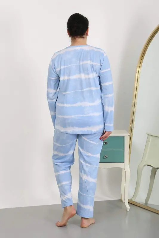 Ayollar katta o'lchamli uzun yengli Jersey pijama to'plami Mavi 202502 - 2