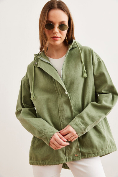 Ayollar khaki cho'ntakli fermuarli tugmali detalli gabardin kurtkasi CKT-19000419 - 8