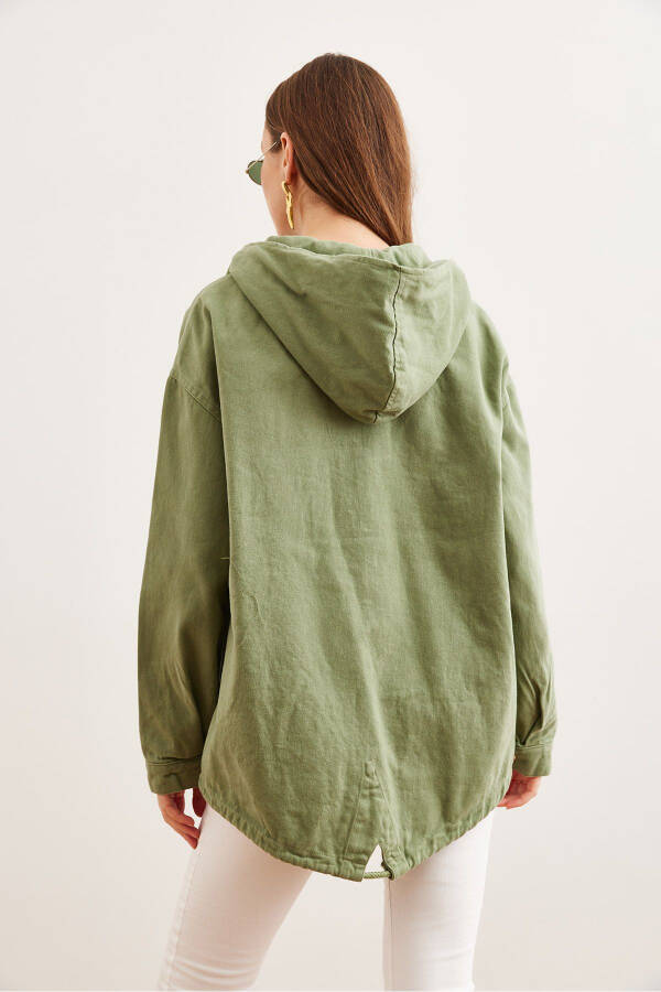 Ayollar khaki cho'ntakli fermuarli tugmali detalli gabardin kurtkasi CKT-19000419 - 13