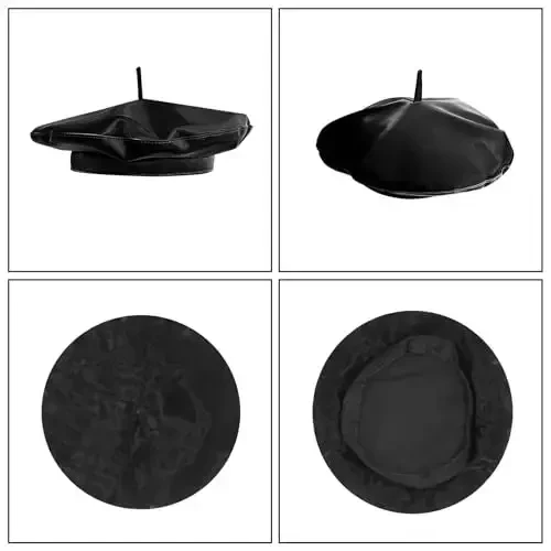 Ayollar klassik PU teri Fransuz beret shlyapasi Retro Beanie shlyapa Rassom Beret qopqog'i Sozlanishi mumkin bo'lgan rassom Qovoq qopqog'i - 3
