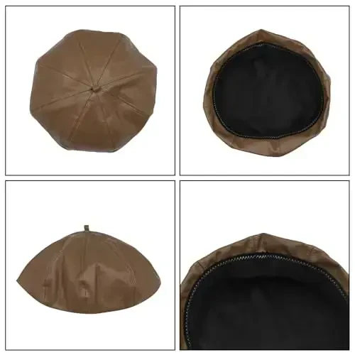 Ayollar klassik PU teri Frantsuz beret shlyapa Retro Beanie shlyapa Rassom Beret Cap Sozlanishi mumkin bo'lgan Rassom Qovoq qalpog'i - 5