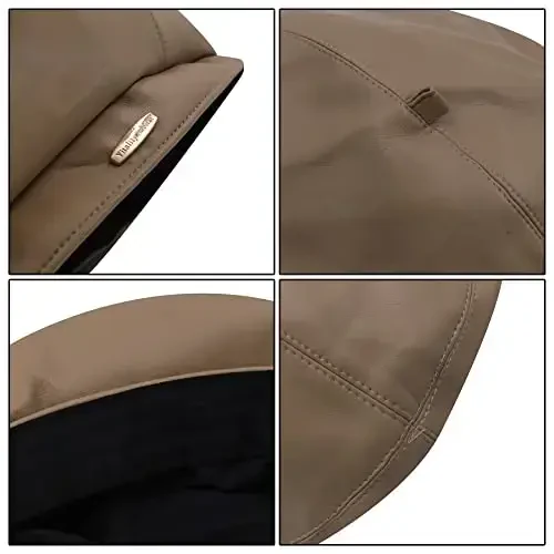 Ayollar klassik PU teri Frantsuz beret shlyapa Retro Beanie shlyapa Rassom beret qalpog'i Sozlanishi mumkin bo'lgan rassom Qovoq qalpog'i - 5