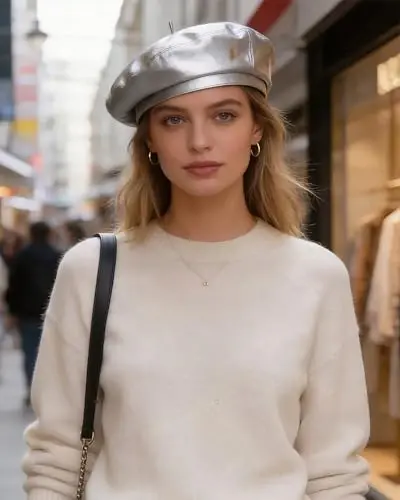 Ayollar klassik PU teri Frantsuz beret shlyapasi Retro Beanie shlyapa Rassom Beret kepi Sozlanishi mumkin bo'lgan rassom qovoq kepi - 5