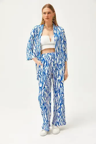 Ayollar ko'k ko'ylagi, kimono, pastki cho'ntakli shimlar to'plami - 2