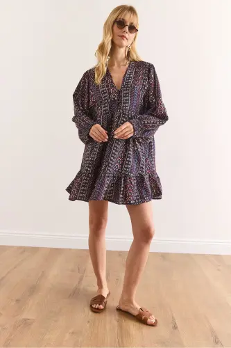 Ayollar Ko'p Rangli V Bo'yin Modal Ichki Mini Libos - 2