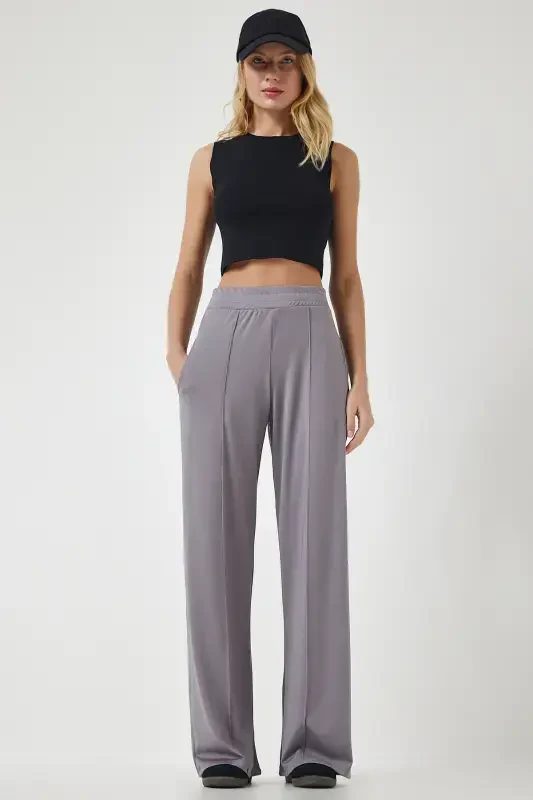 Ayollar Kulrang Yüksek Bel Esnek Sport Shim BF00030-Kulrang - 2