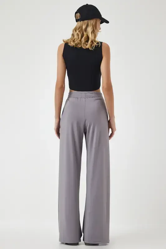 Ayollar Kulrang Yüksek Bel Esnek Sport Shim BF00030-Kulrang - 5