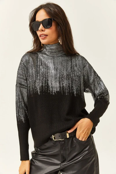 Ayollar kumush Yarim Mock Neck Metal detallari bilan Triko sviter KZK-19000726 - 5