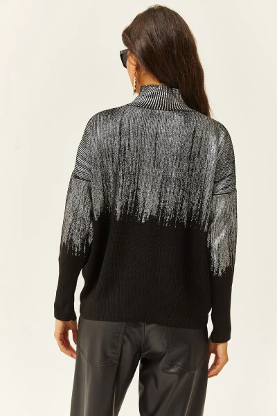 Ayollar kumush Yarim Mock Neck Metal detallari bilan Triko sviter KZK-19000726 - 6