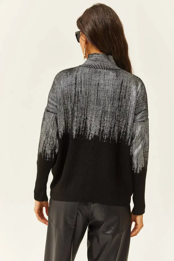 Ayollar kumush Yarim Mock Neck Metal detallari bilan Triko sviter KZK-19000726 - 6