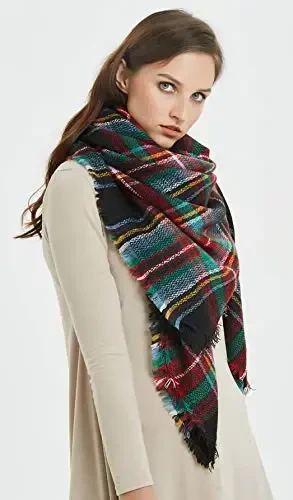 Ayollar kuzgi qishki sharfi Klassik tassel katakli tartan iliq yumshoq katta adyol o'rami ro'mol sharflar - 3