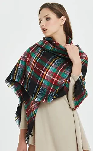 Ayollar kuzgi qishki sharfi Klassik tassel katakli tartan iliq yumshoq katta adyol o'rami ro'mol sharflar - 4