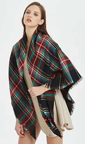 Ayollar kuzgi qishki sharfi Klassik tassel katakli tartan iliq yumshoq katta adyol o'rami ro'mol sharflar - 5