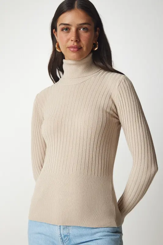Ayollar Latte Baliqchi Yoqa Fitilli Basic Ko'ylak bv00095-Latte - 3