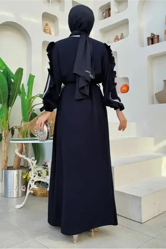 AYOLLAR LOJUVARD TOShLI DETAIL KİYIMLI ABAYA KOMPLEKT T 4848-LOJUVARD - 3