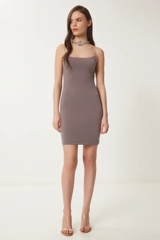 Ayollar Mink İp Askılı Jersi Mini Libos YK00021 - 2