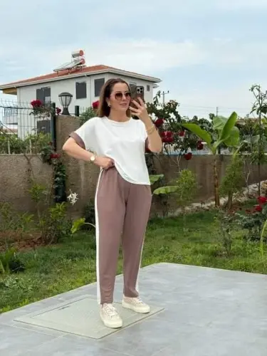 Ayollar Modal To'qimali Mato Yon chiziqli Kostyum - BÜYÜKBEDENIZ (1)