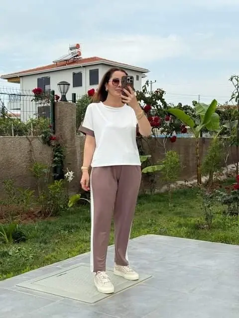 Ayollar Modal To'qimali Mato Yon chiziqli Kostyum - 3