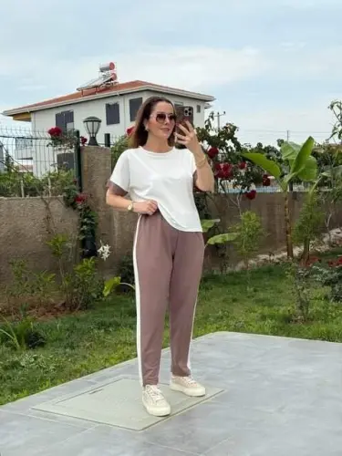 Ayollar Modal To'qimali Mato Yon chiziqli Kostyum - 4