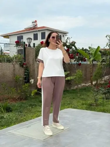 Ayollar Modal To'qimali Mato Yon chiziqli Kostyum - 3
